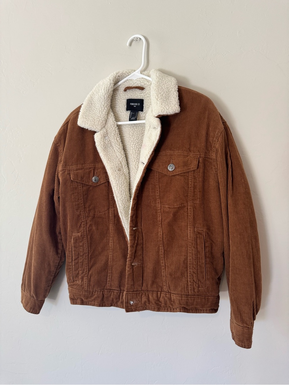 Forever 21 Men's Brown Corduroy Sherpa-Lined Trucker Jacket